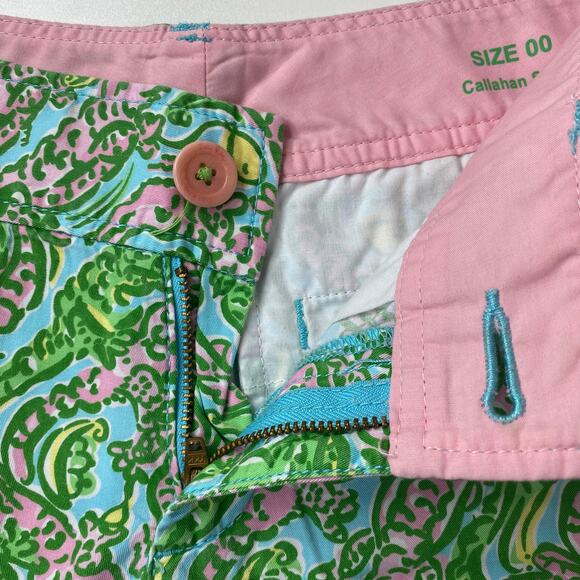 Lilly Pulitzer Callahan Shorts Pink Green Chomp Chomp Print Women 00 Preppy - Picture 5 of 8